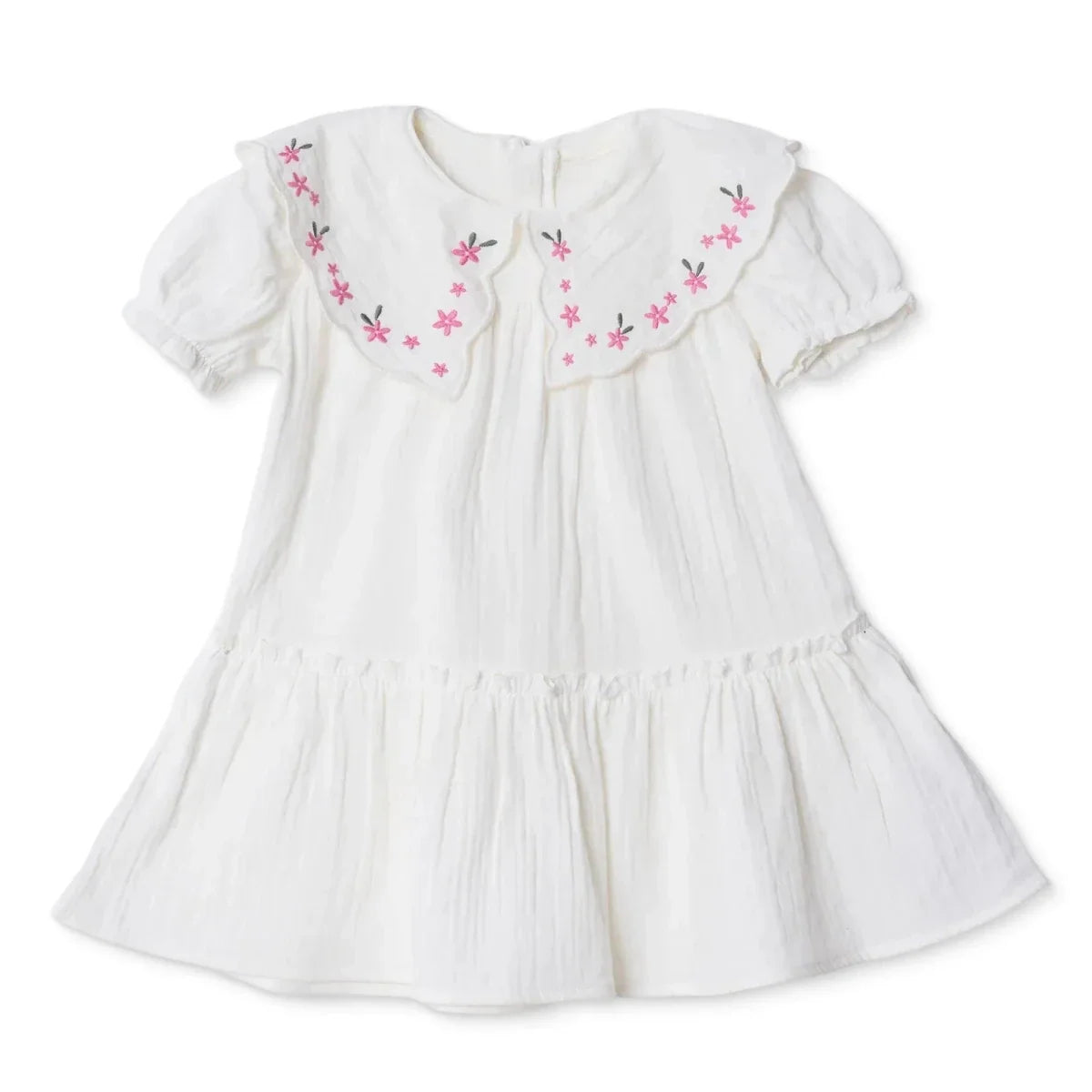 HelloBaby Short Sleeve Muslin Baby Dress (6-9 Months to 4-5 Years) - Ecru