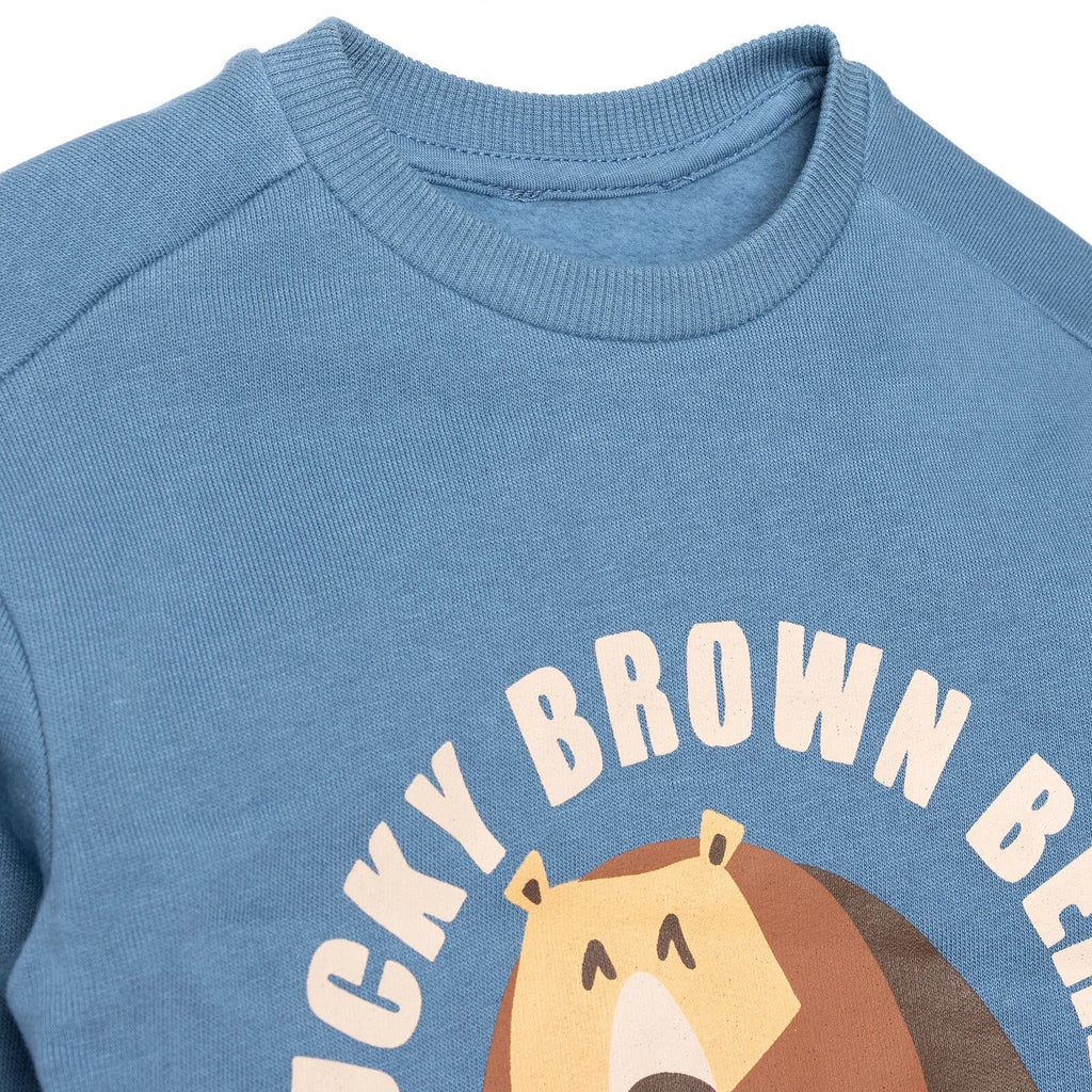 HelloBaby "Lucky Brown Bear" Slogan Brushed Back Sweat Baby Sweatshirt & Joggers Set (3-6 Months to 4-5 Years)