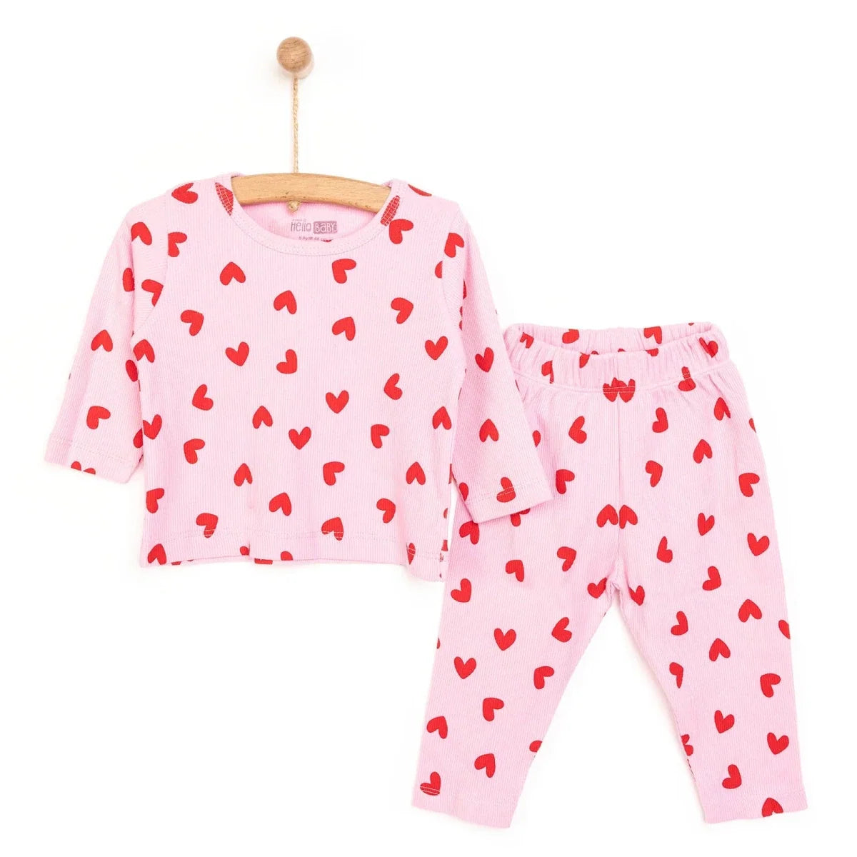 HelloBaby Heart Motif Ribbed Long Sleeve Baby Pyjama Set (6 Months to 4 Years)