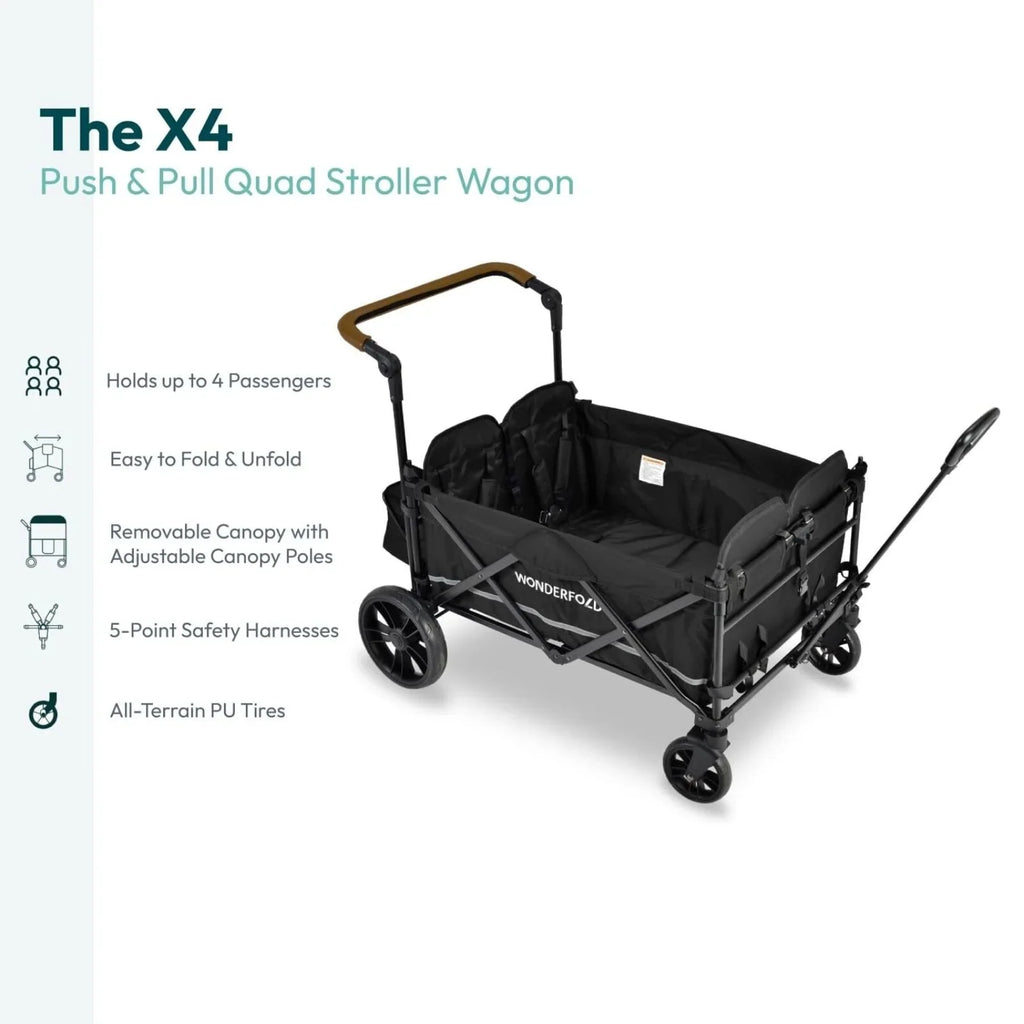 Wonderfold X4R Push and Pull Quad Stroller Wagon - Sapphire Navy