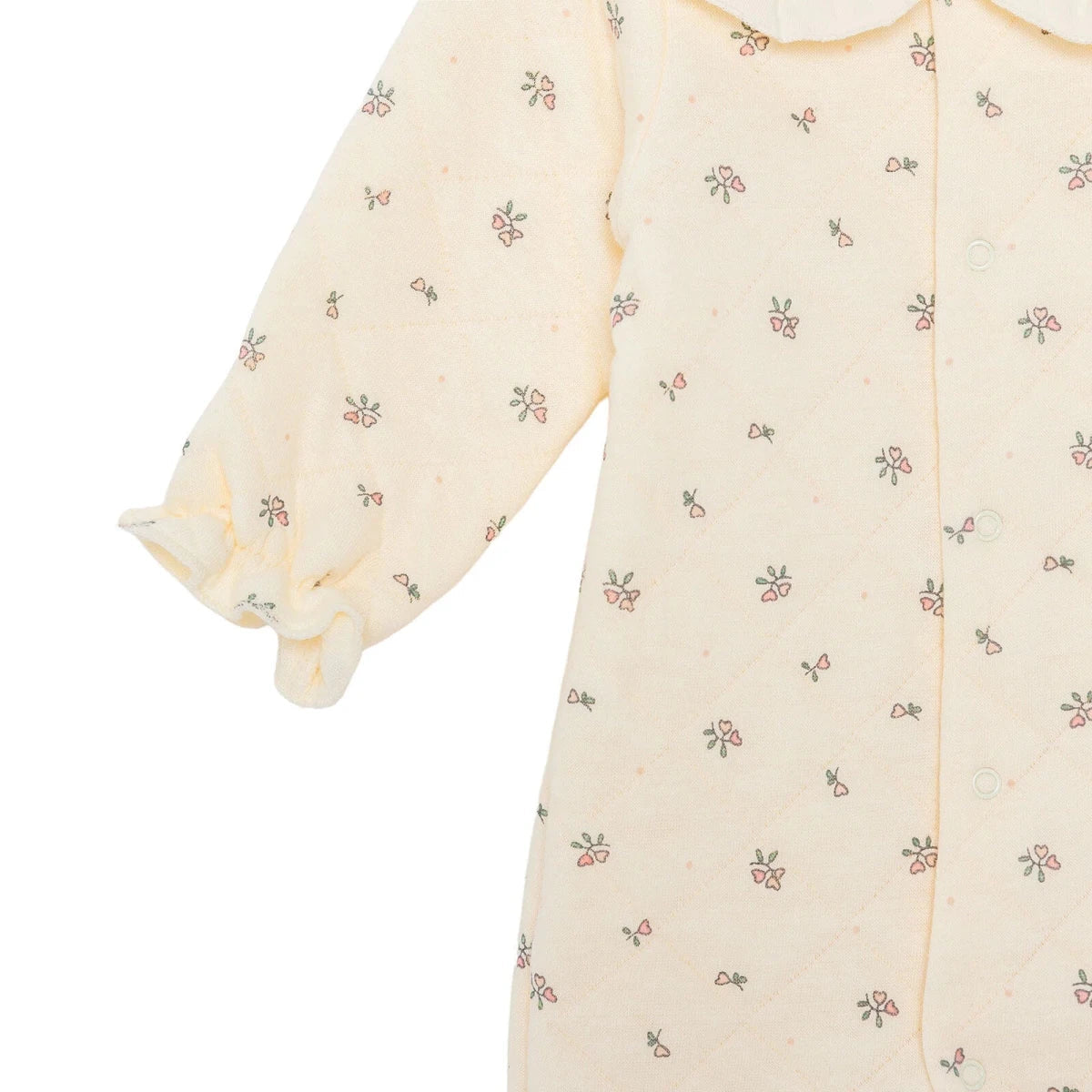 Bebetto Quilted Long Sleeve Baby Sleepsuit with Feet (Newborn to 6-9 Months) - Ecru