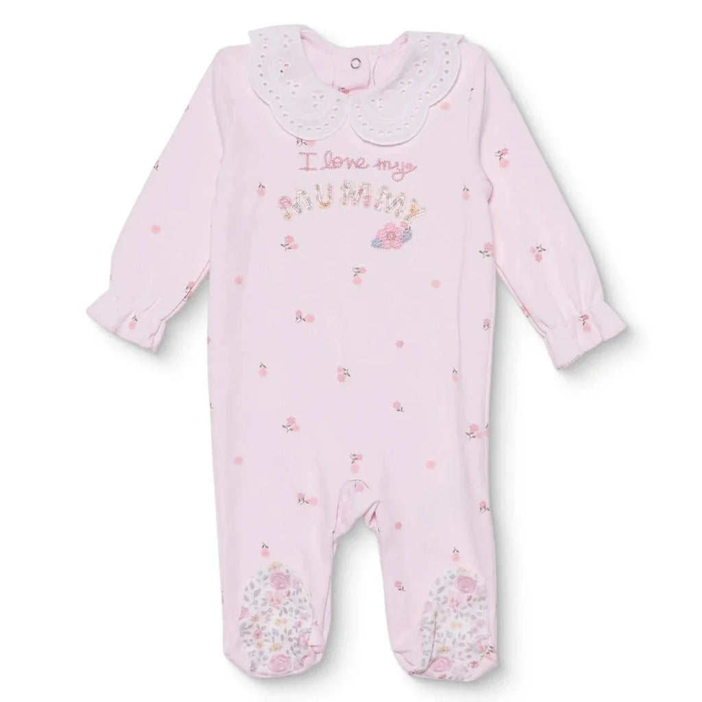 HelloBaby Floral Print Lace Collar Footed Baby Sleepsuit (Newborn to 6-9 Months) - Pink
