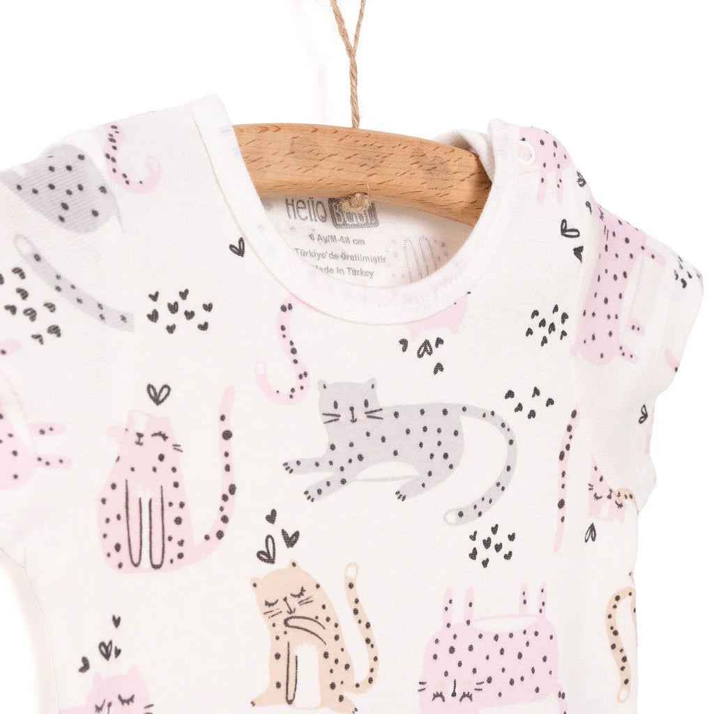 HelloBaby Cat Print Short Sleeve Baby Bodysuit (3 Months to 3 Years)