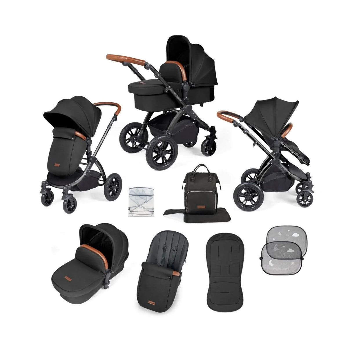 Ickle Bubba Stomp Luxe 2 in 1 Pushchair & Carrycot - Black/Midnight/Tan