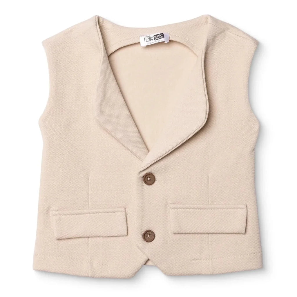 HelloBaby V-Neck Interlock Baby Gilet (6-9 Months to 4-5 Years) - Ecru