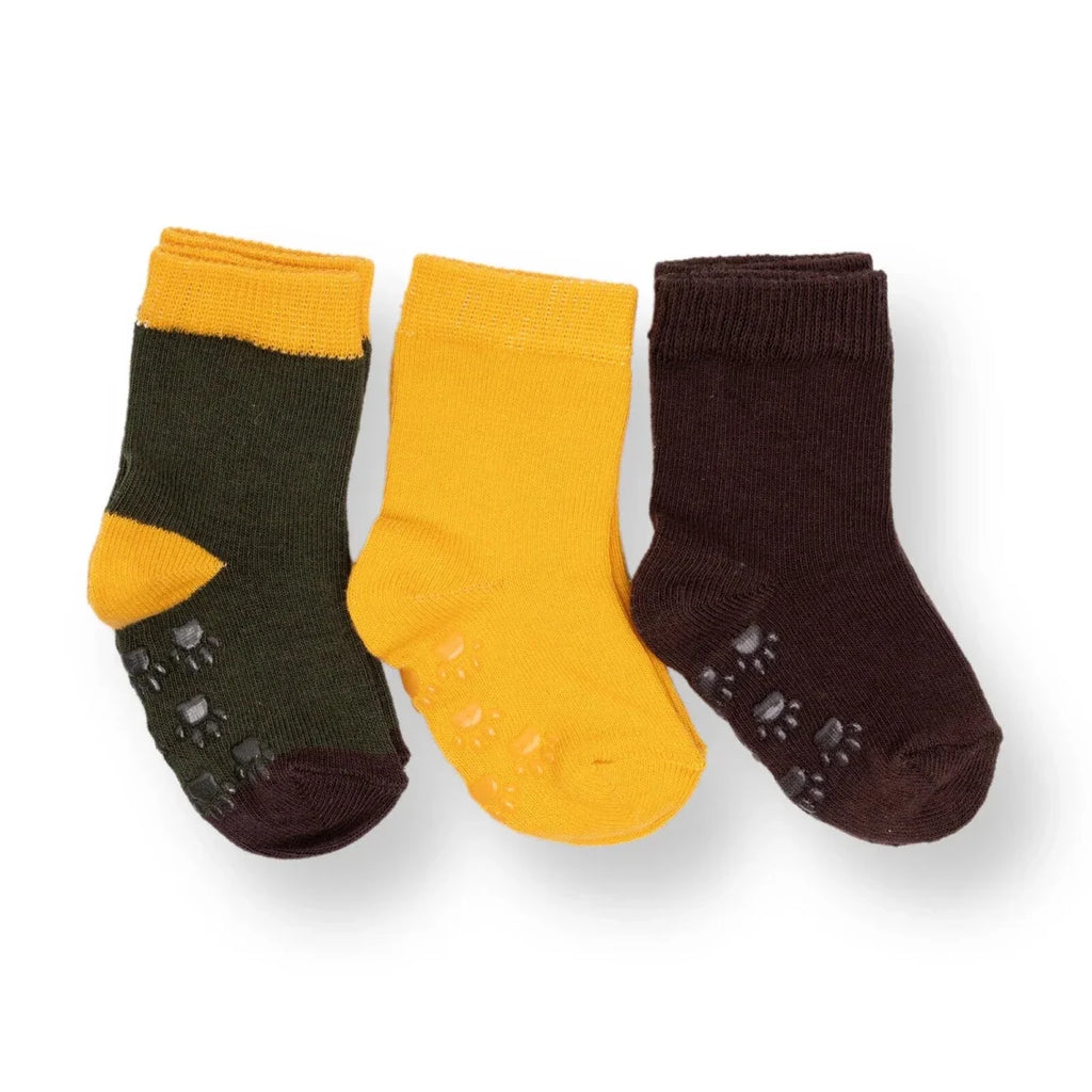 HelloBaby 3 Pack Non-Slip Baby Socks (Newborn to 4-5 Years) - Khaki