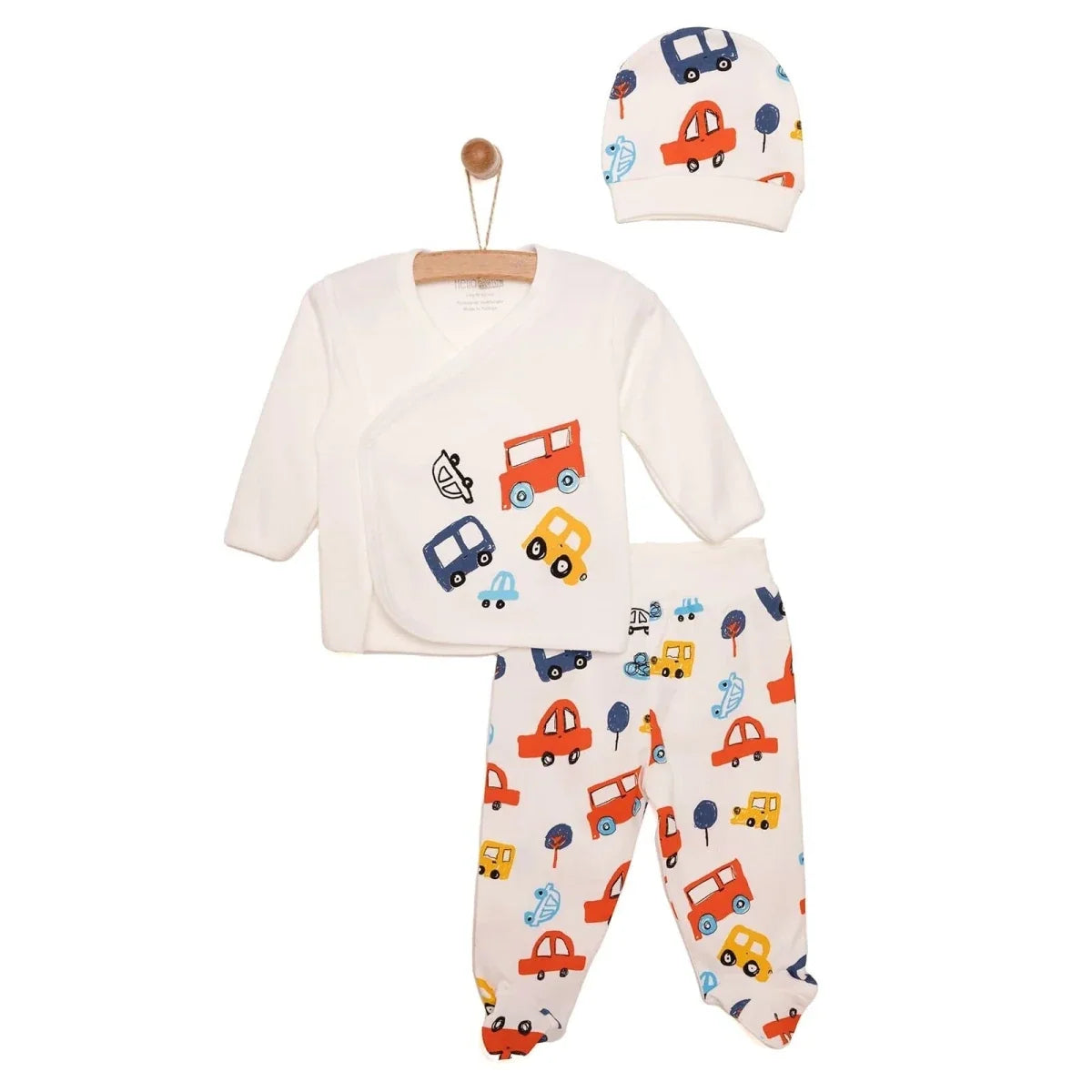 HelloBaby Vehicle Print Baby Hat, Vest & Bottoms Set (Newborn to 6 Months)