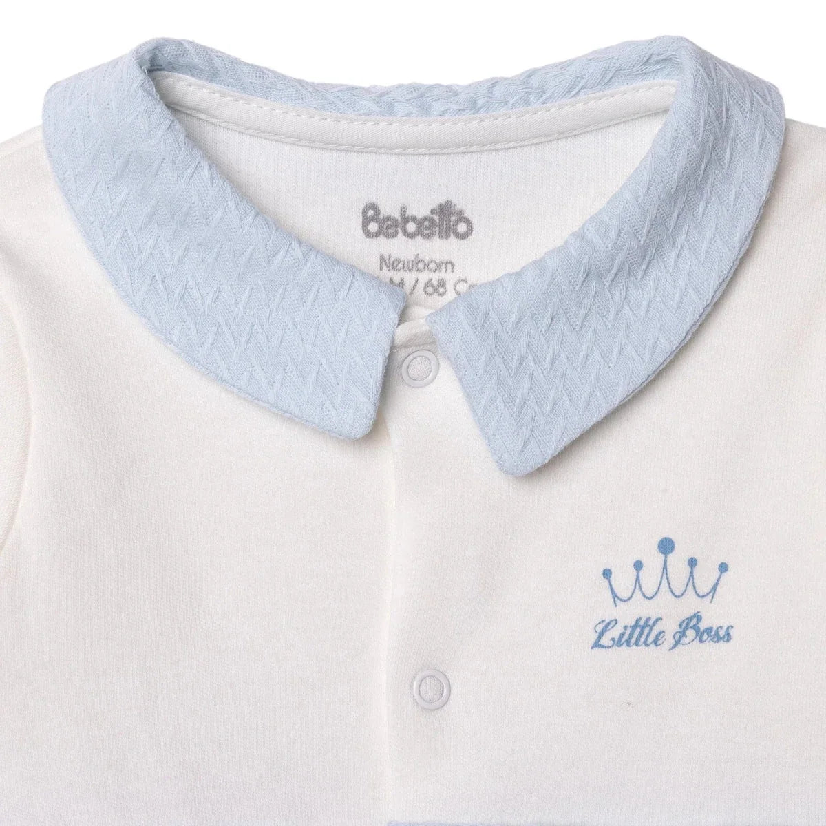 Bebetto "Little Boss" Slogan Buttoned Shirt Collar Footed Baby Sleepsuit (Newborn to 6-9 Months) - Blue