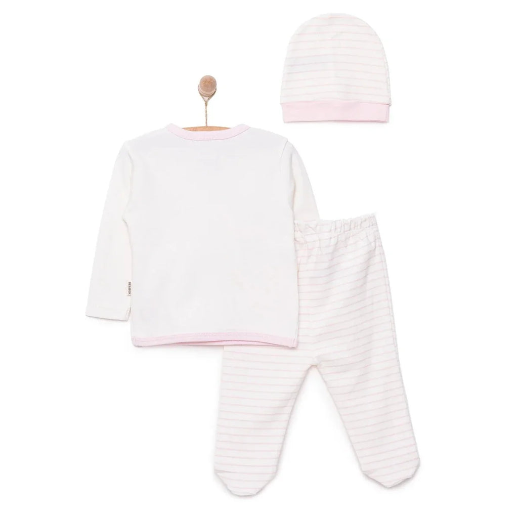 Bebbek Bunny Print Peter Pan Collar Baby Hat, Vest & Bottoms Set (Newborn to 6 Months) - Ecru