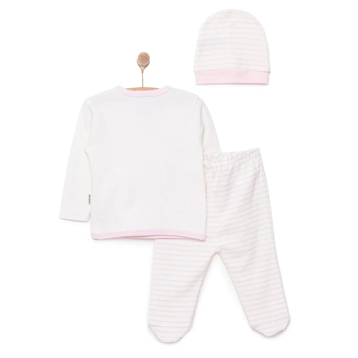 Bebbek Bunny Print Peter Pan Collar Baby Hat, Vest & Bottoms Set (Newborn to 6 Months) - Ecru